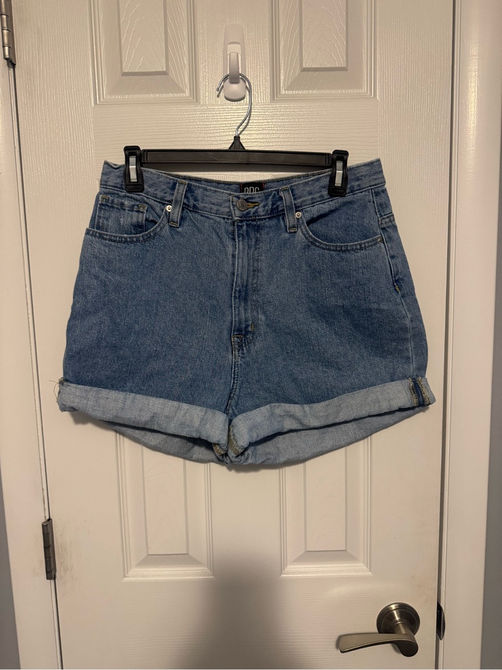 BDG Light Blue High-Waist Rolled Hem Denim Shorts